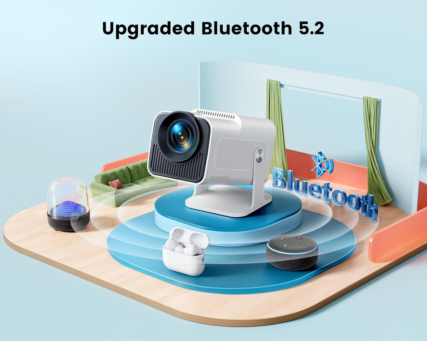 PHANTOM Mini Projector 4K Supported, Portable Projector with【270° Rotatable & Auto Keystone】Native 1080P 22000 Lumen Home Cinema Projector, WiFi6 Bluetooth Short Throw Outdoor Projector for iOS/Android